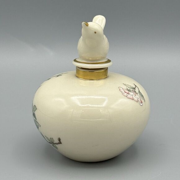 Vtg Lenox Serenade Porcelain Perfume Bottle with Bird Topper Floral Gold Gilt - Picture 3 of 11